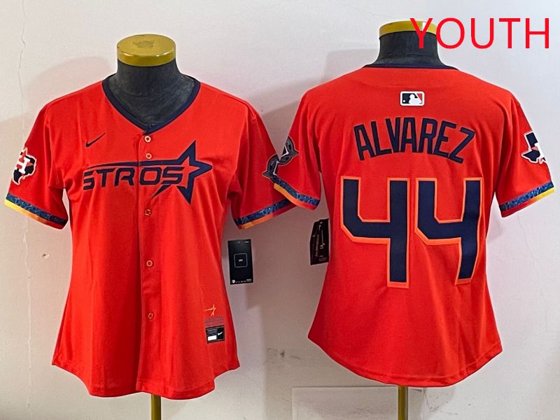 Youth Houston Astros 44 Alvarez Orange Fourth generation Joint Name Nike 2025 MLB Jersey style 1